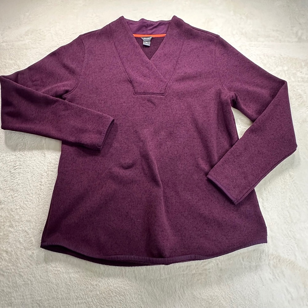 Eddie Bauer Womens Plum Purple Fleece Lined Crossover V-Neck Pullover Top L
